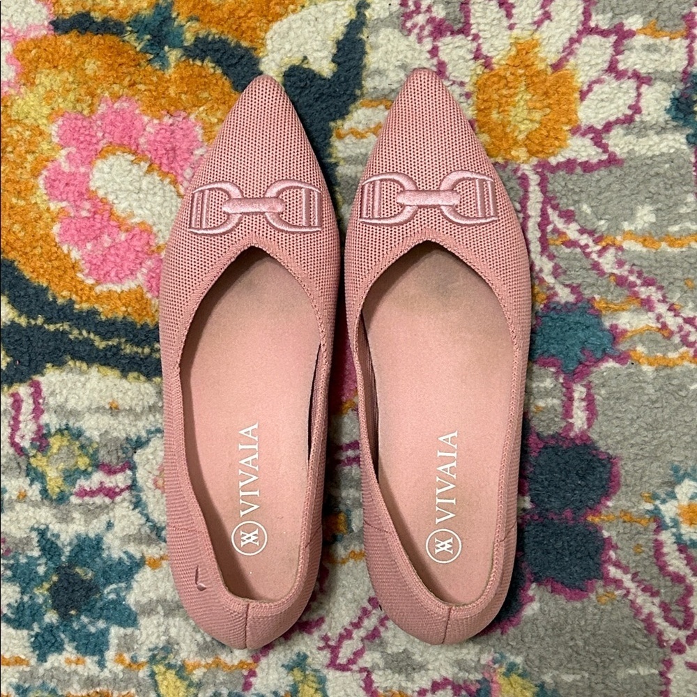 VIVAIA Pointed-Toe Flats Ena 2.0 Pink Embroidered Horsebit Size EU 37, US 6.5 - Picture 3 of 16
